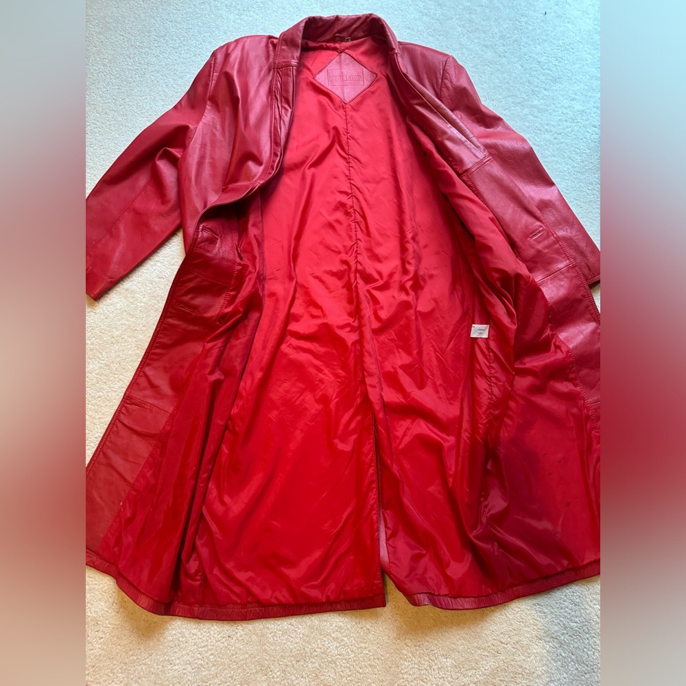 Y2K Preston & York Geniune  leather  full length Chrismats Red  jacket XL - Picture 9 of 14